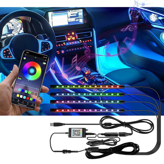Multi-Color Strip Lights with App Control, Smart Interior 48 LED Car Lights with Music Mode, USB Powered under Dash Interior Lights for Cars, Suvs, 4 Pcs