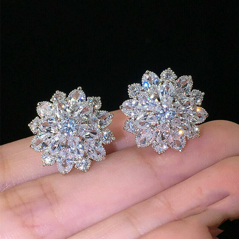 Gorgeous Stud Earrings Women Silver Plated Jewelry Cubic Zircon Set Lab-Created