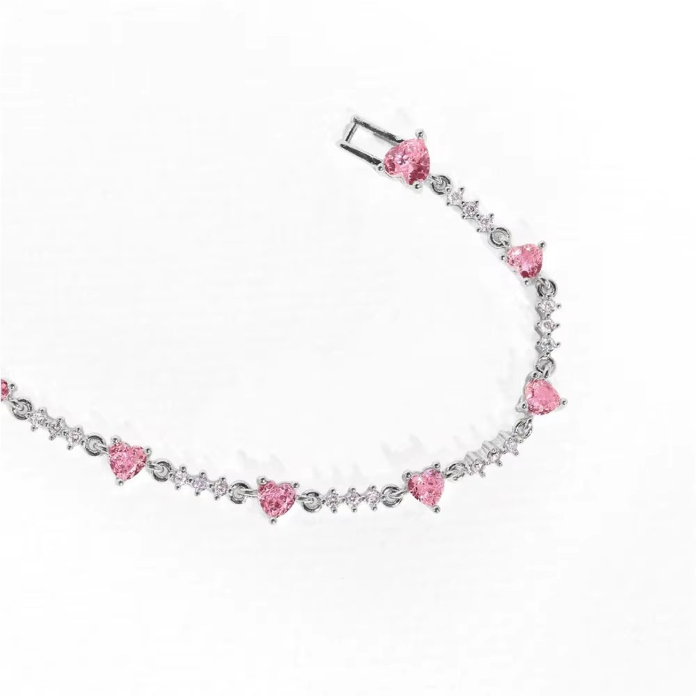 Pink Zircon Bowknot Chain Bracelet for Women Gold Simple Desgin Party Jewelry Accessories Female Gifts