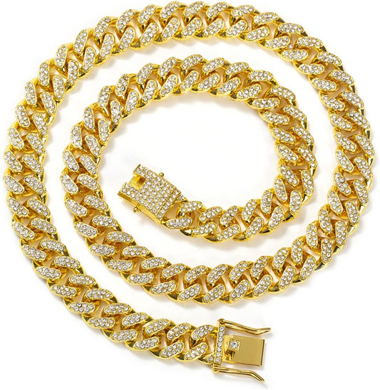 HUITIAN Women Mens Cuban Link Chain Gold Silver Bling Miami Cuban Necklace Diamond Chain for Men Iced-Out Hip Hop Jewelry