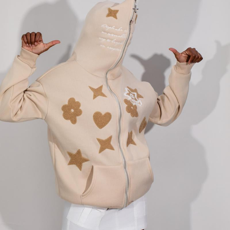 Stylish Streetwear Star Pattern Printfull Zip up Couples Hoodie Men Item Sweatshirt Varsity Jacke Y2K Outfits Men Sweaters Pullover Longsleeves Tops