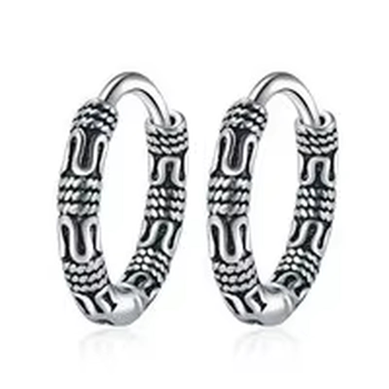 Classic Punk Vintage Pattern Engraved Gothic Ear Rounds Hip Hop Hoop Earrings for Men Domineering Rock Party Biker Jewelry