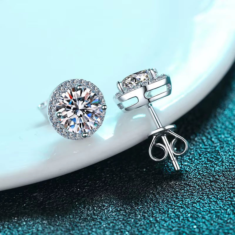 925 Sterling Silver 1 Carat Moissanite round Earrings Engagement Wedding Daily Work Party Travel Luxurious Gift for Women