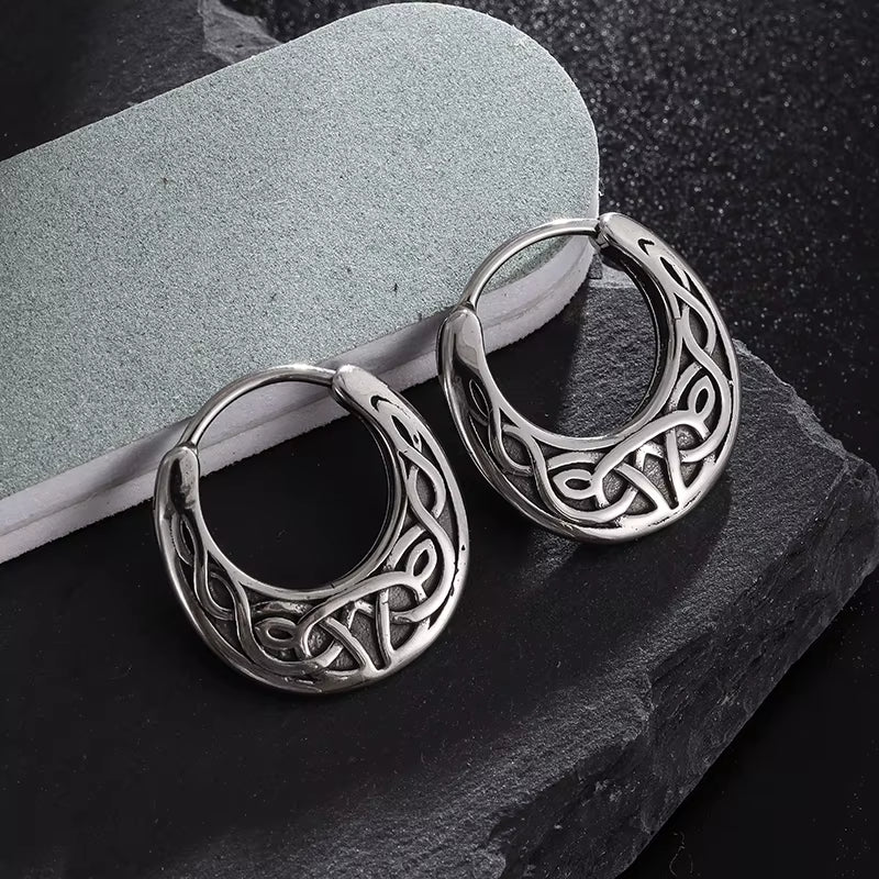 Classic Punk Vintage Pattern Engraved Gothic Ear Rounds Hip Hop Hoop Earrings for Men Domineering Rock Party Biker Jewelry