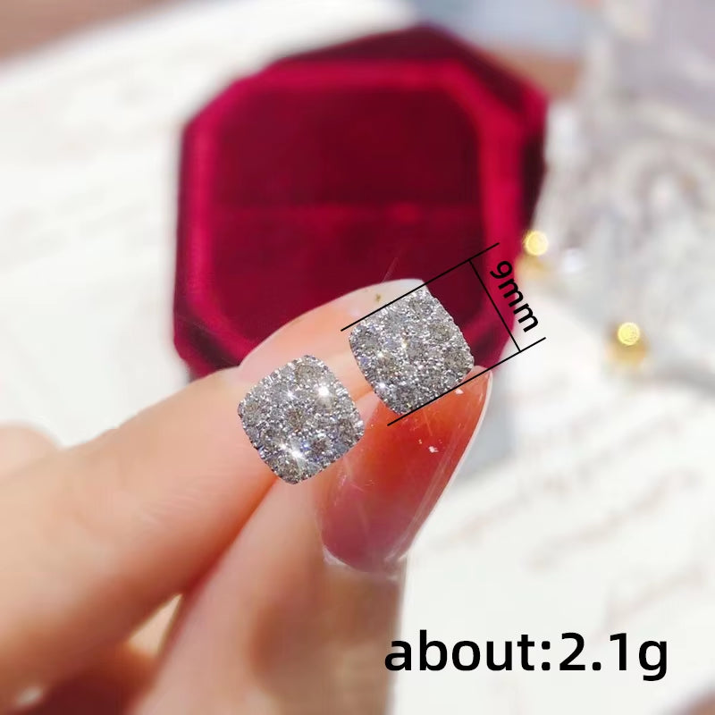 Simple Square-Shaped Stud Earrings Women Inlaid Shiny CZ Versatile Ear Piercing Accessories for Teens Statement Jewelry