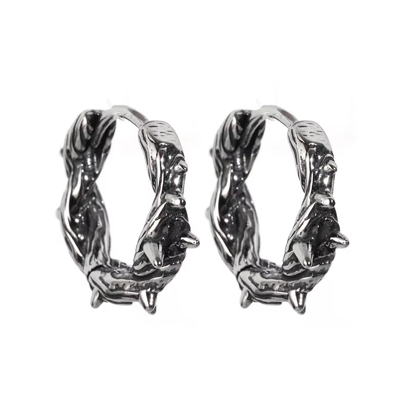 Classic Punk Vintage Pattern Engraved Gothic Ear Rounds Hip Hop Hoop Earrings for Men Domineering Rock Party Biker Jewelry