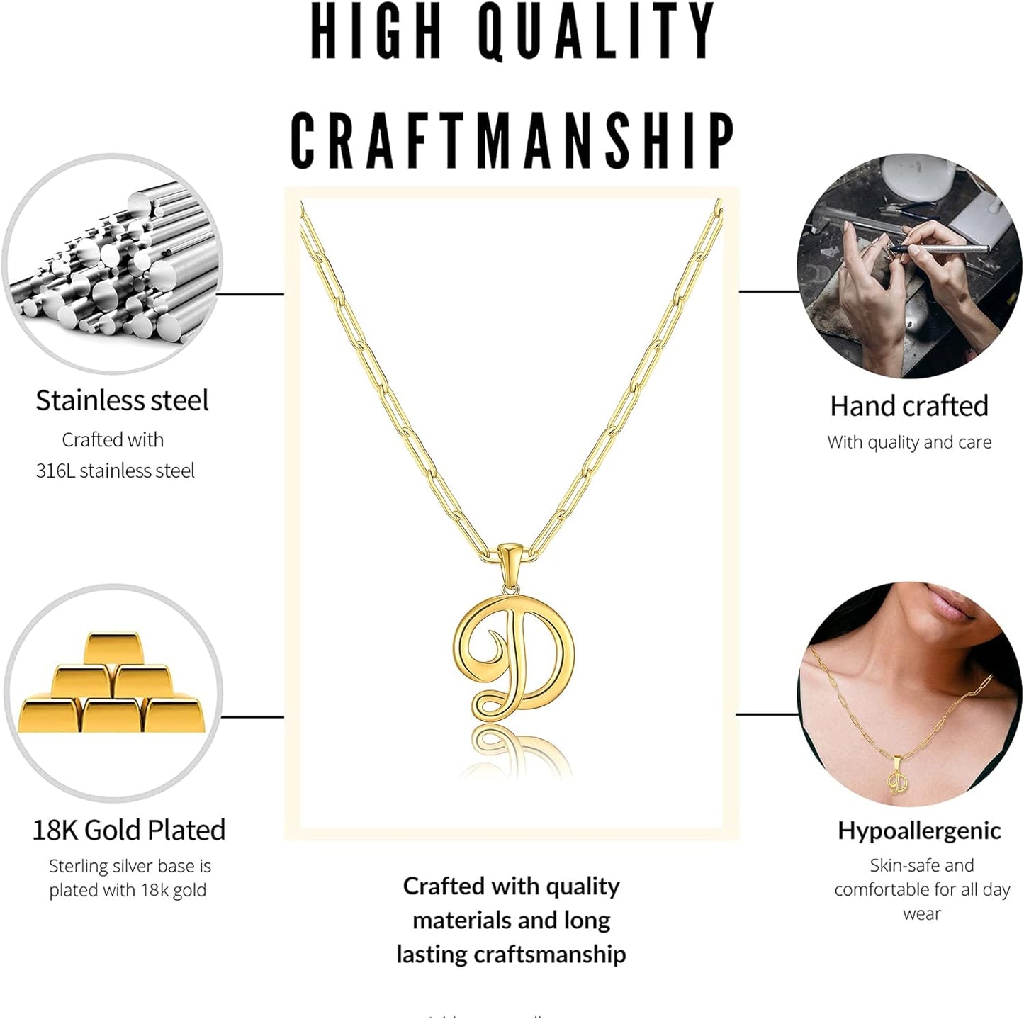 Women Personalized Large Letter Necklaces 18K Gold Plated Stainless Steel Initial Necklace Paperclip Chain Letter Pendant Necklaces for Women Girls Jewelry Gifts