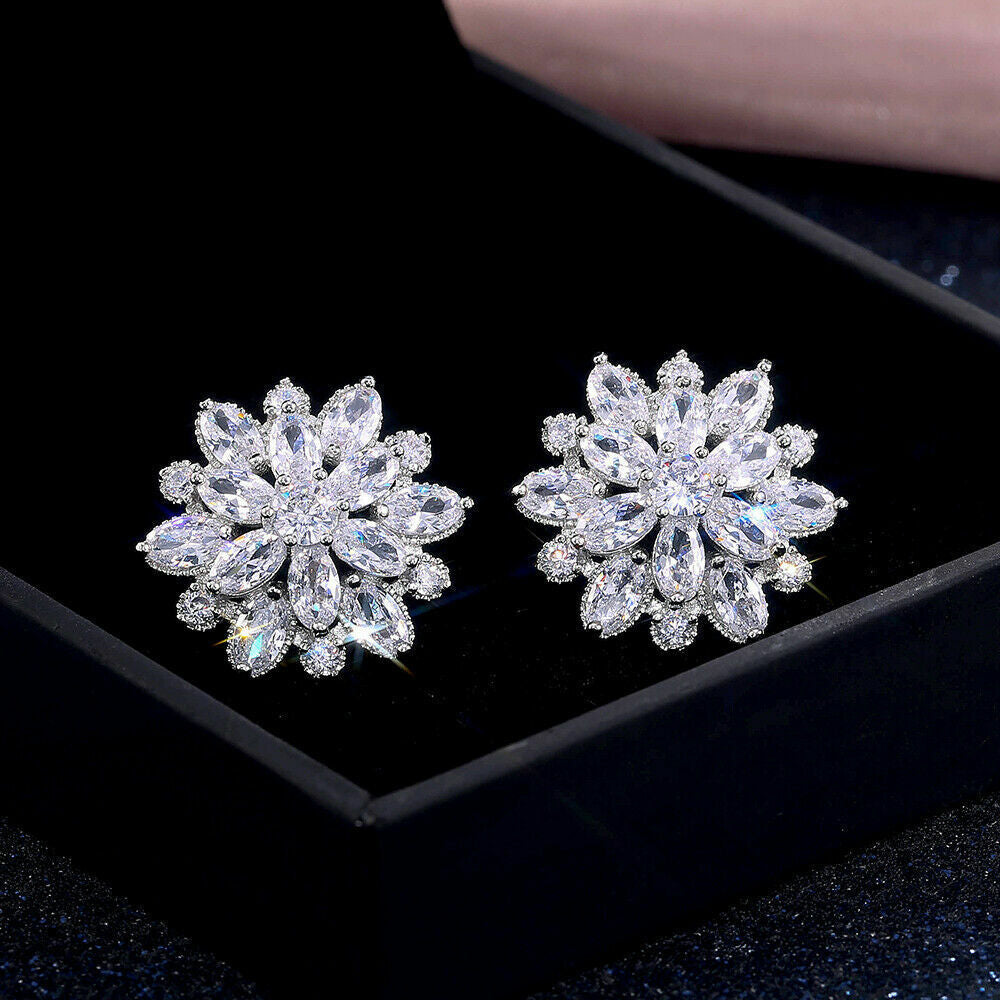 Gorgeous Stud Earrings Women Silver Plated Jewelry Cubic Zircon Set Lab-Created