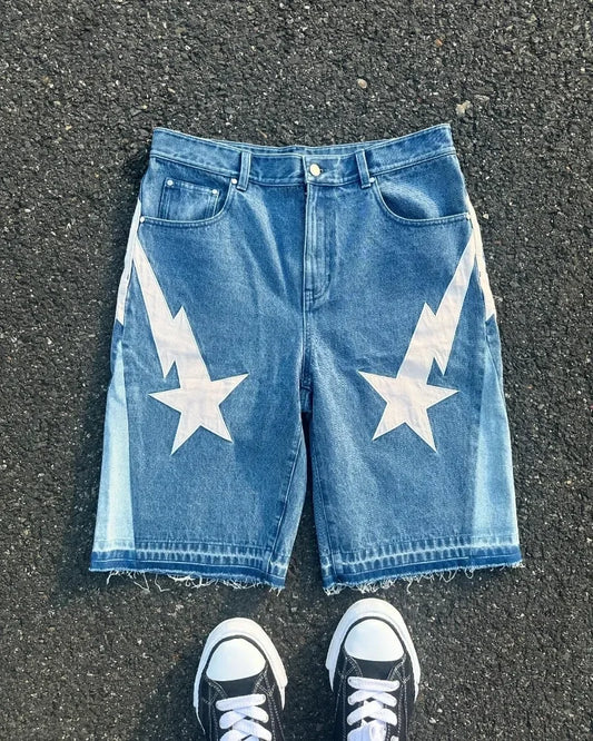Baggy Wide-Leg Jorts Y2K Embroidered Street Casual 