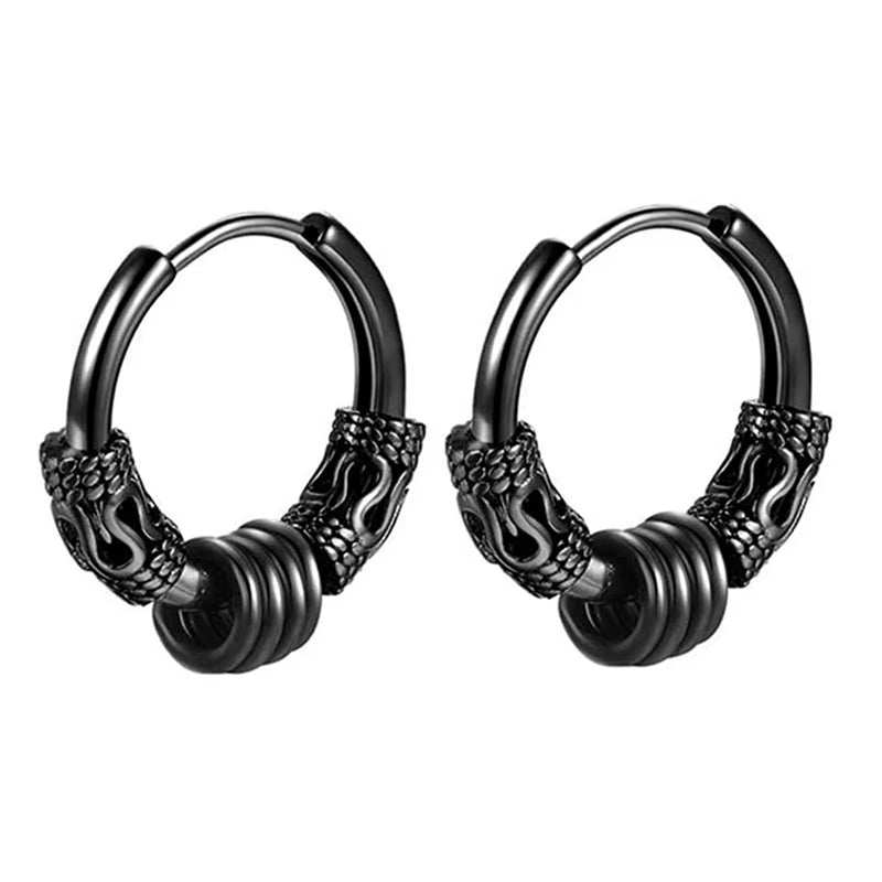 Classic Punk Vintage Pattern Engraved Gothic Ear Rounds Hip Hop Hoop Earrings for Men Domineering Rock Party Biker Jewelry