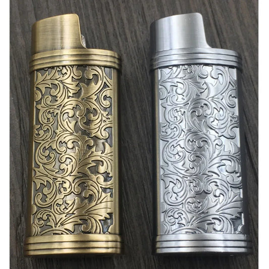 Metal Armor Gas Lighter Cover Holder Pouches Arabesque Hollow Carving J3/J5/J6 Lighter Case General Plastic Body Protection