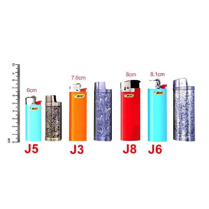 Metal Armor Gas Lighter Cover Holder Pouches Arabesque Hollow Carving J3/J5/J6 Lighter Case General Plastic Body Protection
