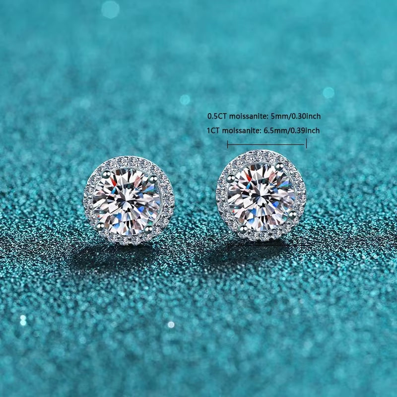 925 Sterling Silver 1 Carat Moissanite round Earrings Engagement Wedding Daily Work Party Travel Luxurious Gift for Women